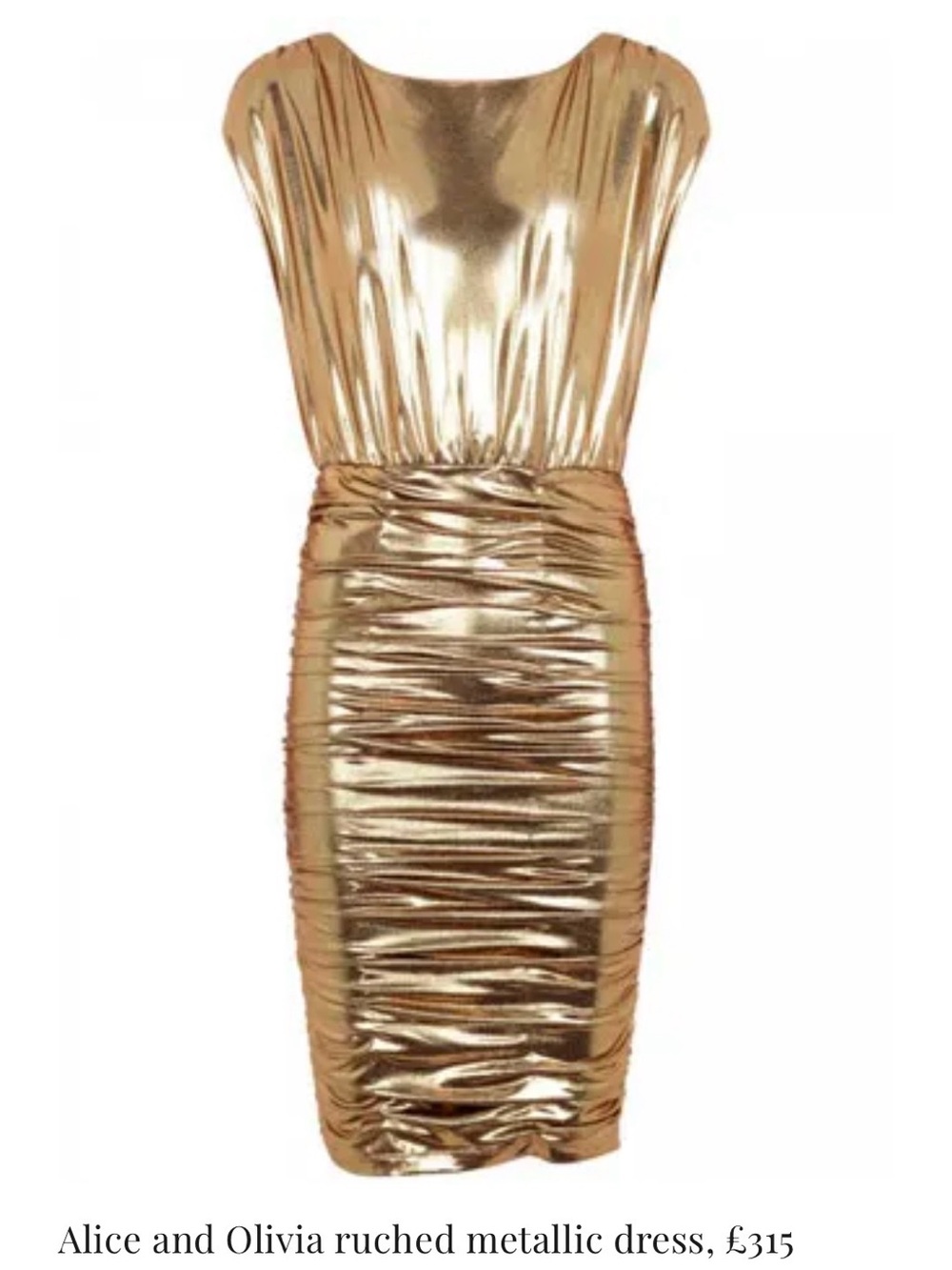 Alice + Olivia Metallic Gold Ruched Midi Dress NWOT SZ S wow wow 🤩